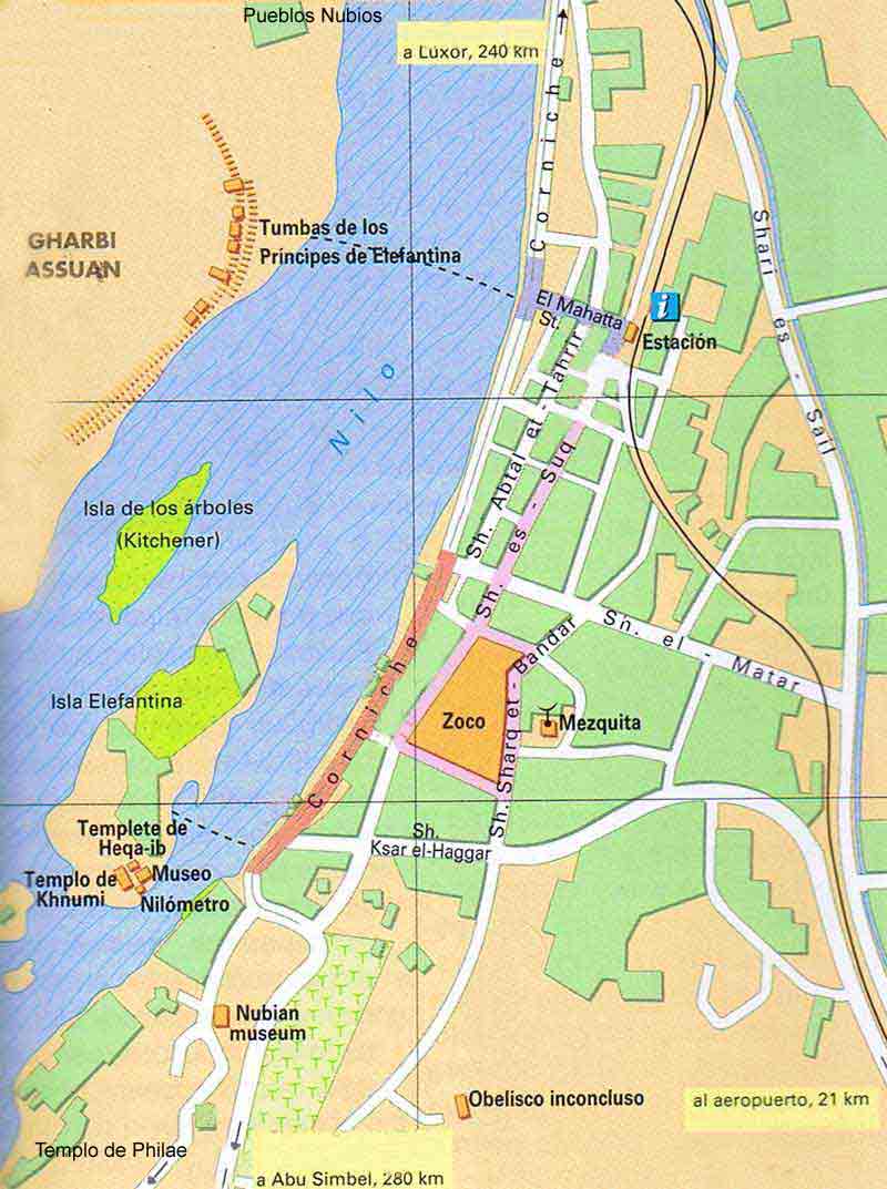 Mapa - Plano de la ciudad de Aswan